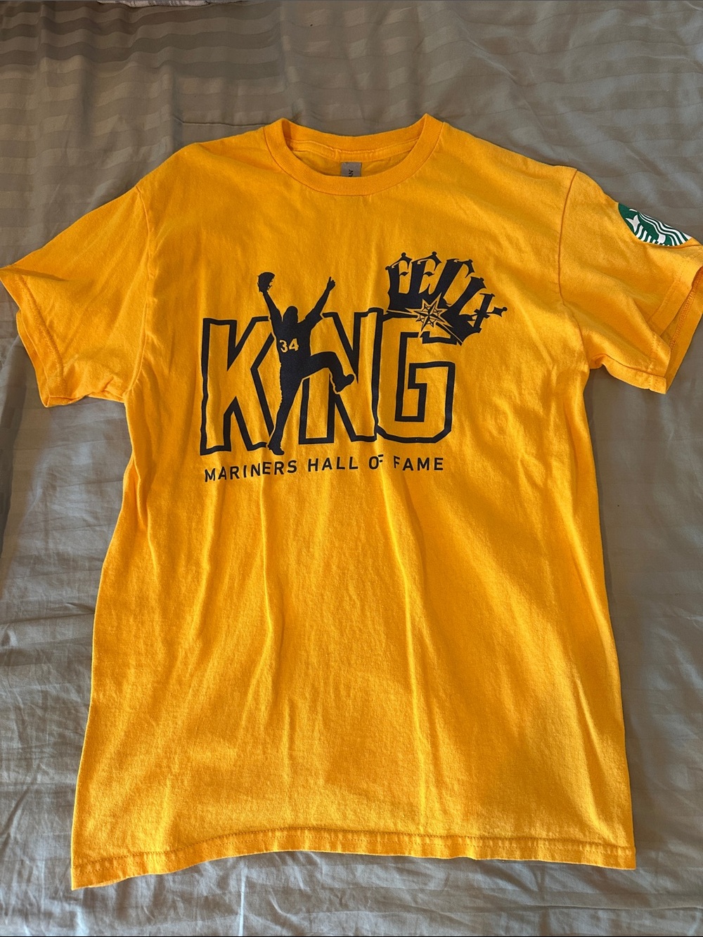 Gildan Yellow Felix Hernandez Graphic Tee with Navy Print